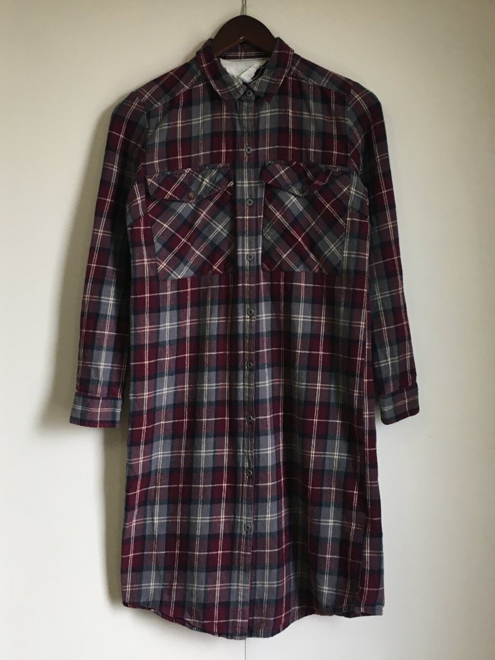 Granola Girl California Moonrise Long Plaid Button Down Shirt Tunic Dress